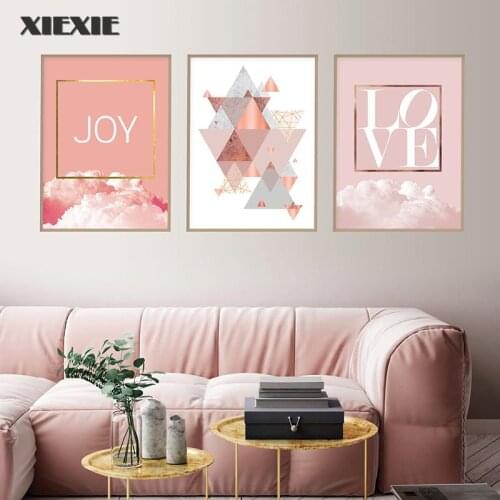 Canvas Painting Scandinavian Geometric Poster Pink Copper Rose Prints Gold Love Joy Clouds Wall Art Pictures Modern Home Decor