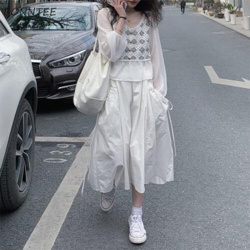 Sets Women Spring Design Stylish Long Sleeve Breathable Cozy Mid-calf Solid White Simple Harajuku Two Pieces Outfit Clothing Ins