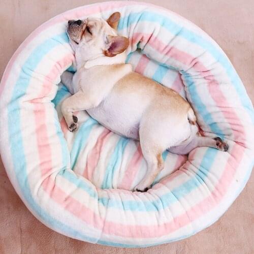 Colorful Kennel Dog Round Cat Winter Warm Sleeping Bag Plush Super Soft Pet Bed Puppy Cushion Mat Portable Cat Supplies