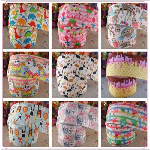 18102508, 1.5" 38mm 5 yards cute animals printed grosgrain ribbons DIY hair bows handmade materials