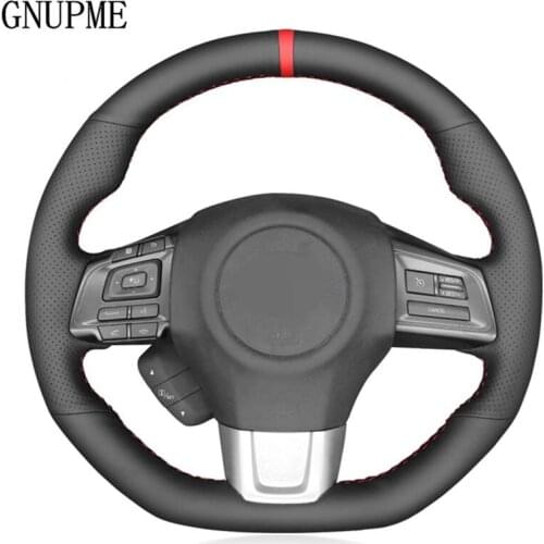 Hand-Stitched Black Genuine Leather Suede Soft Car Steering Wheel Cover For Subaru WRX (STI) Levorg 2015 2016 2017 2018 2019