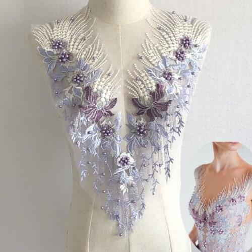 Large embroidery beaded lace patches for clothing DIY hanmdade embroidered parches appliques for dresses decoration parch ropa