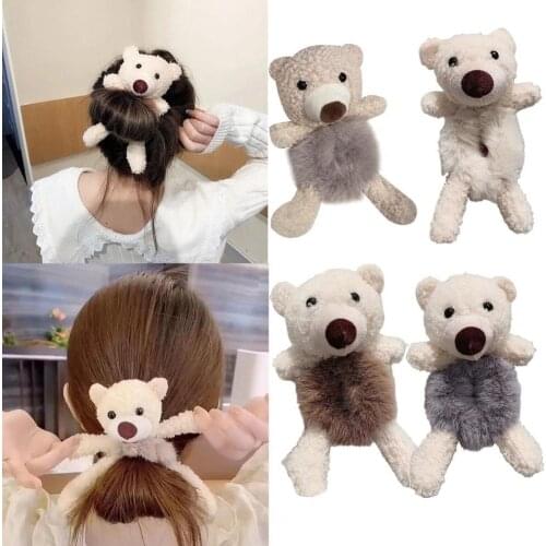 2021 New Cute Bear Shape Hair Scrunchie Creative Exquisite Plush Head Rope for Daily Use
