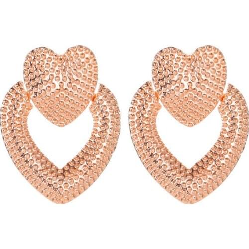 New fashion love frosted creative hollow womens earrings minimalism double heart stud earrings 2021 trend jewelry for women