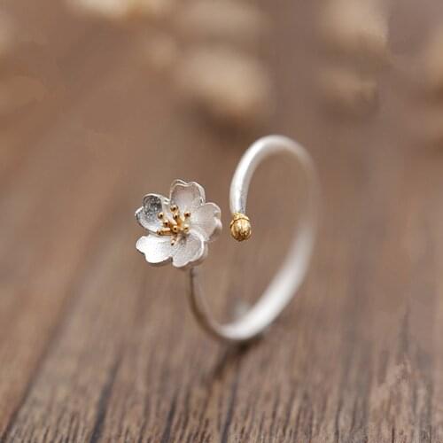 OBEAR Silver Plated Cheery Flower Rings For Women Engagement Jewelry Girls Adjustable opening Rings