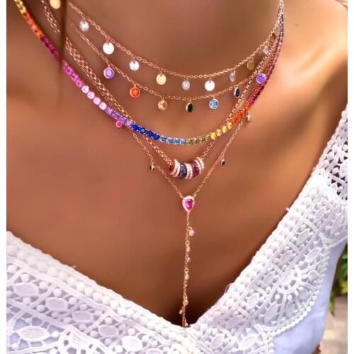 New fashion Minimal colorful rainbow cz round circle Necklaces floating moving necklace for women girl charm gift lucky jewelry