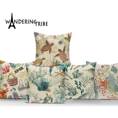 Marine style animal pattern landscape printed terry cloth home decoration table mat cloth tea towel coaster 42*32 Servilletas