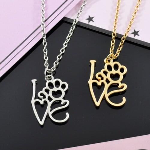 Hollow Love Letter Pendant Necklace Personality Pet Dog Lovers Jewelry Gifts for Men Women Gold