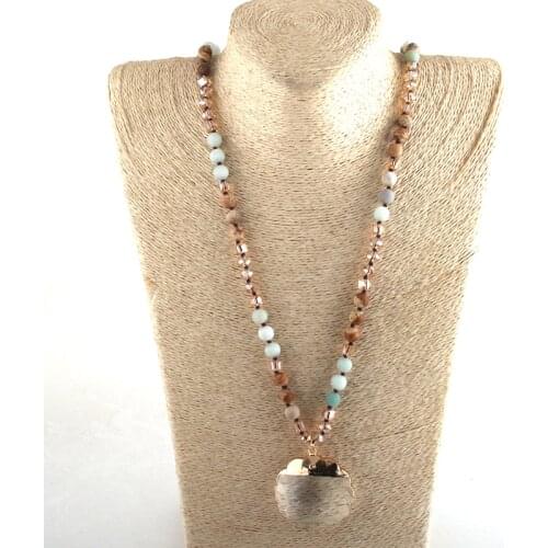 MD Fashion Beaded Jewelry Natural Stones Crystal Long Knotted Plumblossom Glass Pendant Necklaces