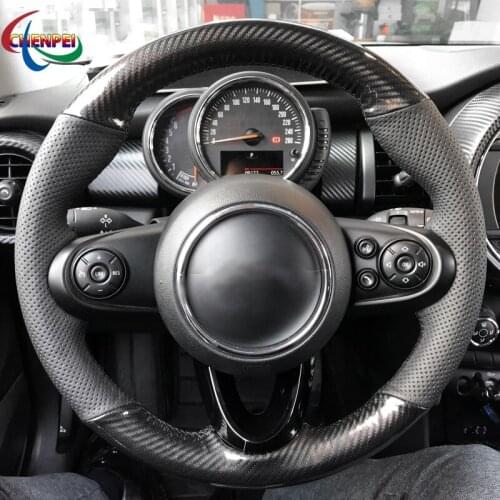 DIY Hand-stitched Customization Anti-Slip Black Leather Car Steering Wheel Cover For Mini Coupe 2016 Car Interior Decoration