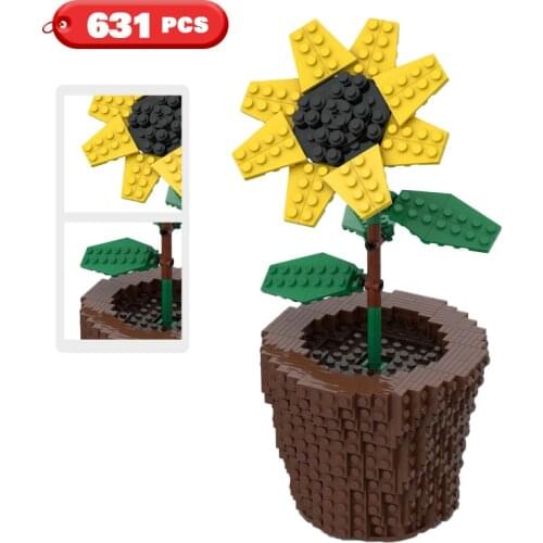 MOC Plant Sunflower Building Blocks Flower Model Creator Expert Home Simulation Decoration Educational Toy Brick Children Gifts