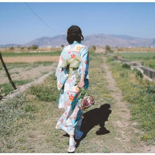 Traditional Japanese woman clothing daily Retro Japanese kimono dress Long robe Form