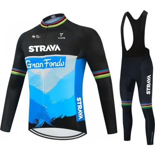 2021 Strava Team Long Sleeve Cycling Jersey Set Bib Pants Ropa Ciclismo Bicycle Clothing MTB Bike Jersey Uniform Men Clothes