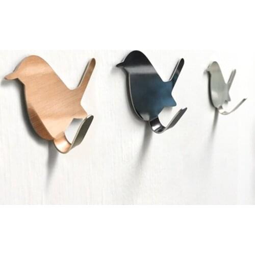 Multi-Purpose Stainless steel single hook creative metal bird hook free punching seamless hook bathroom coat hook Home Storage