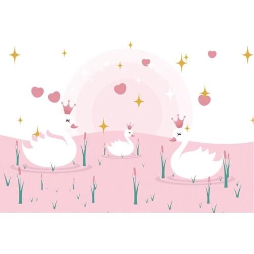 Cherry Pink White Swan Backdrop Party Room Decor Photo Booth Studio Prop