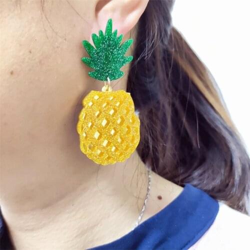 New Fruit Glitter Pineapple Drop Earrings for Women High Quality Acrylic Trendy Jewelry Fashion Holiday Accessories