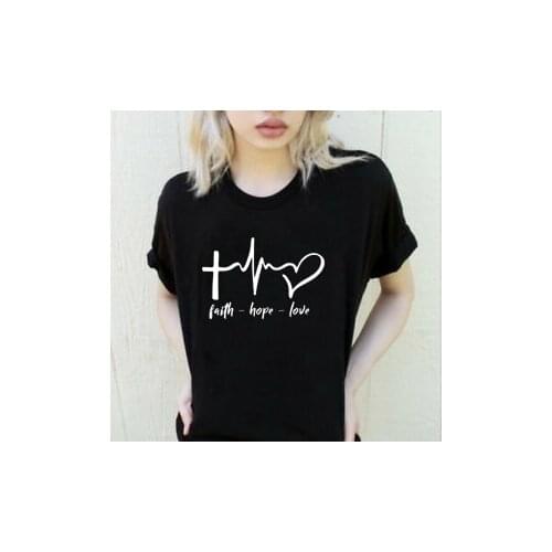 Faith Hope Love Women Christian Tshirt Faith Hope Love Heartbeat Tee Inspirational Slogan Women Fashion Graphic Jesus Faith Tee