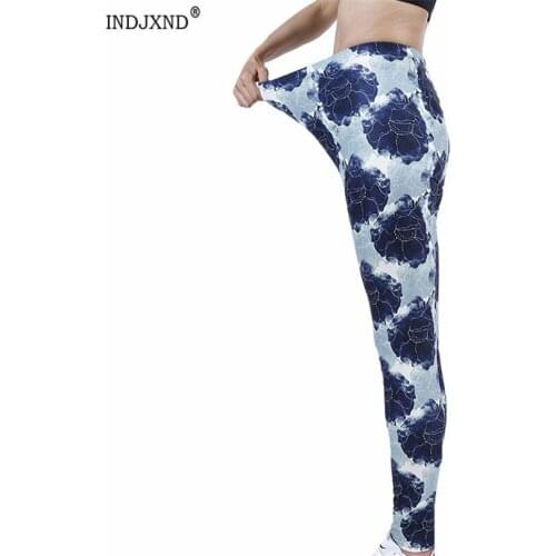 INDJXND Fitness Leggings Women Sports Push Up Stretchy High Waist Gym Exercise Activewear Workout Black Big Petal Yoga Pants