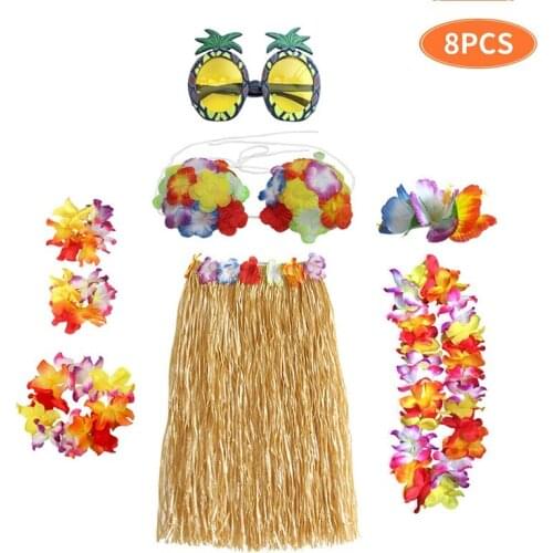 1set Plastic Fibers girls Woman Hawaiian Grass Skirt Cheap costume Flower Hula Skirt 60cm/80cm dance dress Party Hawaii Beach