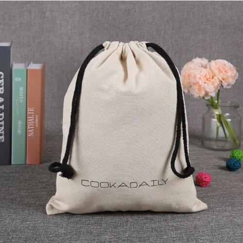 100pcs Print Logo Canvas Drawstring Bag Travel Drawstring Pouch Pure Cotton Cloth Bags Storage Bag for Christmas Gift Package