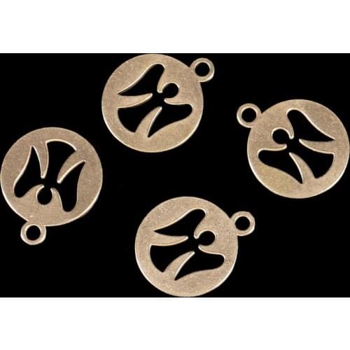 24.5*20mm Single Hanging Laser Cut Hollow Angel Round Pendant DIY Bracelet Necklace Pendant Brass Jewelry Fitting
