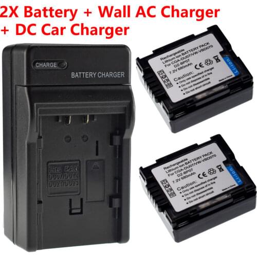 2X CGA-DU07 Battery + Charger for PANASONIC VW-VBD210 DZ-BP21 GX20 GX25M MV350 MV380 MV550 GS100K GS17E GS408 GS508 GS150 GS3