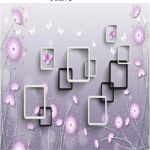 3d murals wallpaper for living room Modern minimalist purple wallpapers dandelion wallpapers square TV background wall