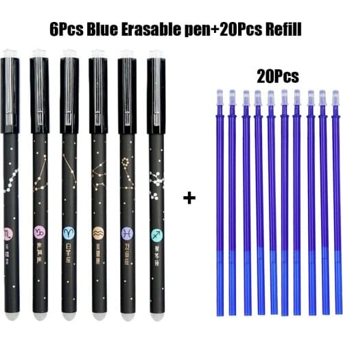 6+20Pcs/set Erasable Gel Pen Refills Rod 0.5mm Washable Handle Magic Erasable Pen for School Pen Writing Tools Kawaii Stationery