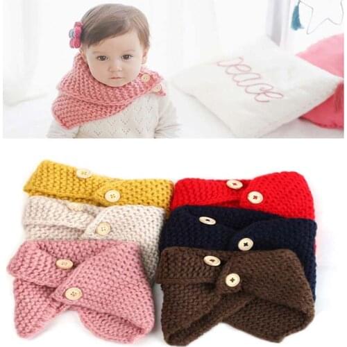 6 Colors Fashion Baby Boys Girls Neck Warmer Winter Scarf Cloak Collar Button Shawl Handmade Knitted Wool Neck Scarves