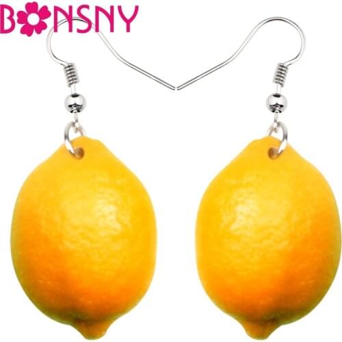 Bonsny Acrylic Big Fresh Lemon Earrings Long Dangle Drop Fashion Fruit Jewelry For Women Girls Ladies Summer Accessory Bulk Gift