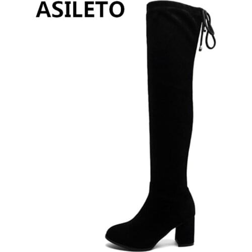 ASILETO 2021 New Sexy Platform Over Knee High Bootie Stretchy Suede Zipper Suede 10cm High Heel Autumn Winter Big 43 S2431