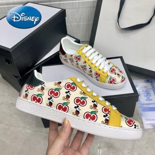 Disney Mickey Printed Apple White Shoes Couple Large Size Mens and Womens Fashion Sneakers Lady Shoes Women Womens Shoes