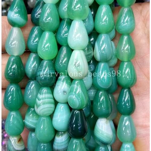 Free Shipping Beautiful jewelry 10x14mm Green Stripe Carnelian Teardrop Art Loose Beads 15.5" G6899