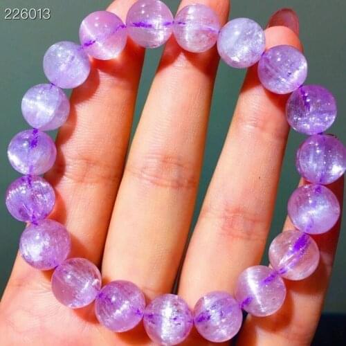Certificate Natural Purple Kunzite Quartz Clear Round Beads Bracelet 10.2mm Cat Eye Women Men Rare Powerful Energy AAAAAA