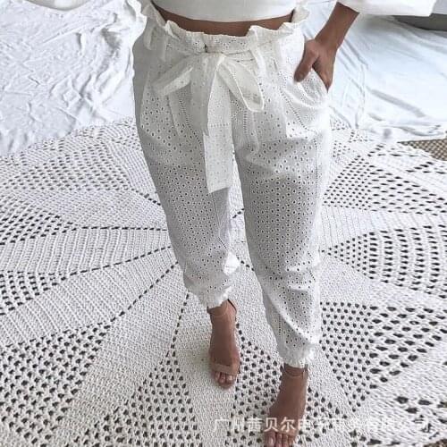 2021 European and American new urban commuter white hollow lace trousers pants for women
