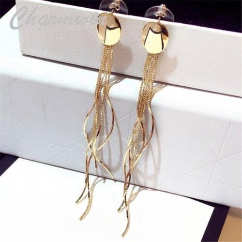 Charmwin New fashion tassel earrings long earrings for women exaggerated circle dangle earrings women jewelry