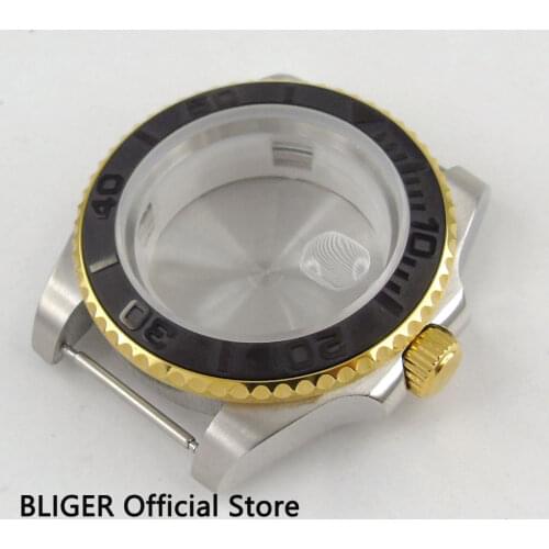 BLIGER 40MM Stainless Steel Watch Case Sapphire galss With Date magifier ceramic bezel Fit ETA2836 Automatic Movement