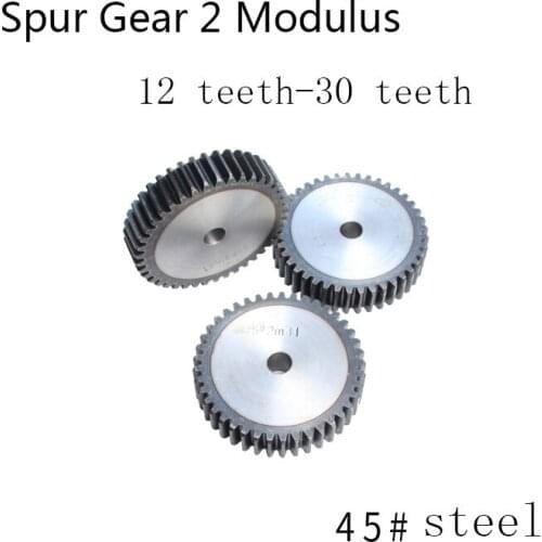 2pcs Spur Gear Cylindrical Straight Gear 2 Mold 12 Teeth--30 Teeth 45 # Steel 2 Modulus Transmission Pinion 20mm Thickness