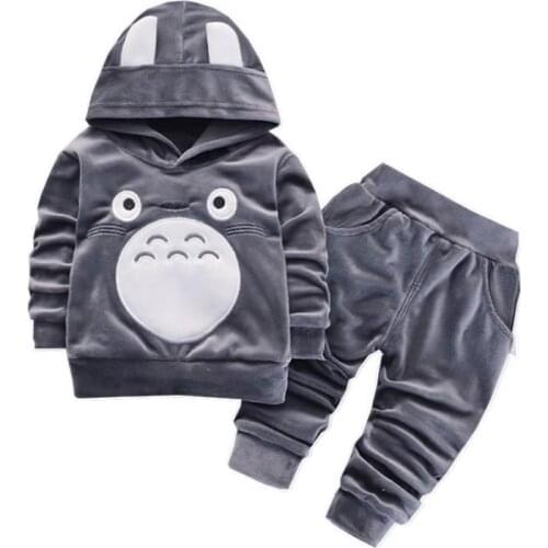 2020 New Spring Baby Casual Tracksuit Boys Girls Cartoons Hooded Jacket +Pants Children Suit Velvet Infant Clothing Sport Sets
