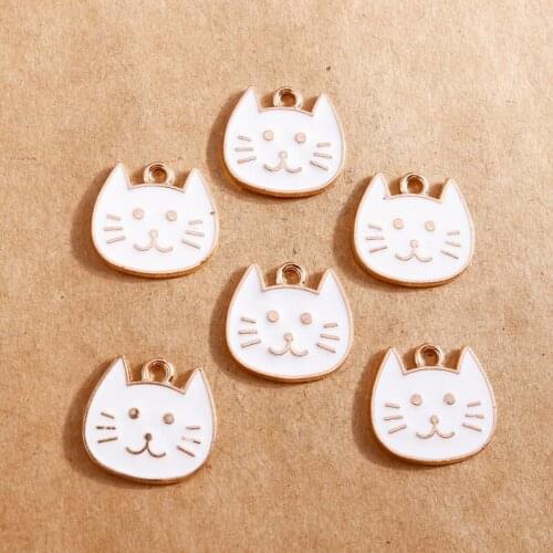 10pcs 18*19mm Enamel Animal Head Cat Charms for Bracelet Necklace Jewelry Making Earring Pendant DIY Findings