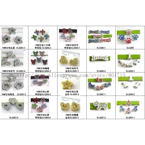 Hot Sale ! 5pcs popular 10mm slide charms Jewelry Finding fit 10mm wristband pet collar key chain 20 styles for your choice