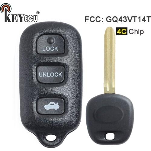 KEYECU 4C Chip GQ43VT14T Replacement 3+1 4 Button Remote Car Key Fob for Toyota Camry 2002 Solara 2002 2003