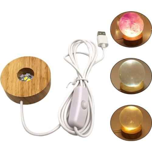 Round Wooden 3D Night Light Base Holder LED Display Stand for Crystals Glass Ball Illumination Lighting Accessories Handicraft D