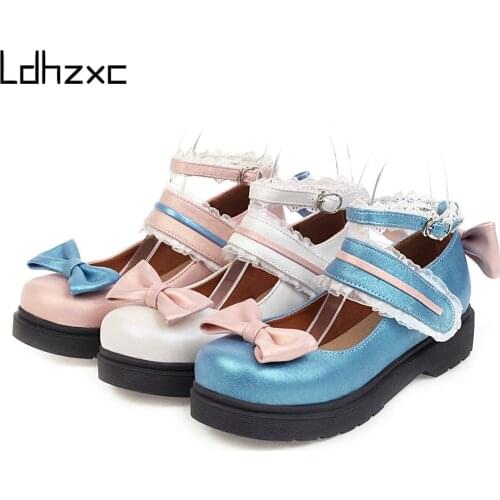 LDHZXC College Student Shoes Girl LOLITA Shoes JK Uniform PU Leather Platform Heels Mary Janes Womens Pumps New Spring