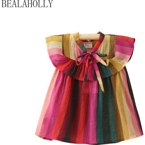 Bealaholly Summer Cotton Shirt Comfortable Thin Rainbow Striped Baby Doll Shirt Children and Girls Color Loose Blouse