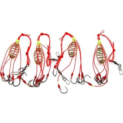 Hot 4Pcs Explosion Luminous Bead Fishing Hook Fishing Lure Bait Trap Feeder Cage Sharp Fishing Hook With Stainless Steel Springs