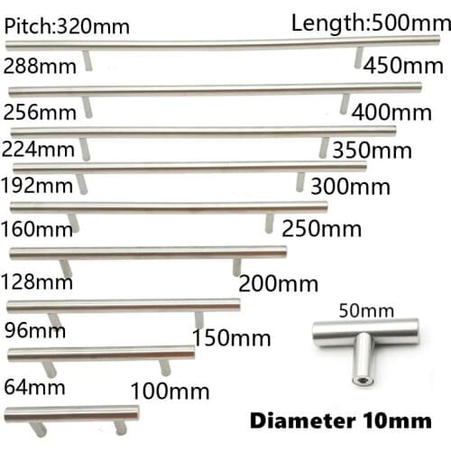 Furniture Handles 50mm-500mm Stainless Steel T Bar Handles for Furniture Cabinet Knobs and Handles Pull for Cupboard Door