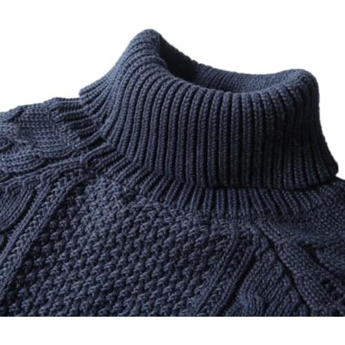 2020 High Quality 100% Pure Cotton Autumn/Winter Mens Turtleneck Sweater Casual Warm Pullover Casual Men Sweaters