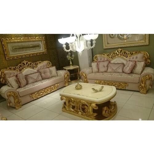 Monoliza Hand Carved Gold Leaf Sofa Set Nubuck Fabric Self-patterned Stain Resistant Easy To Clean Is Our Own production