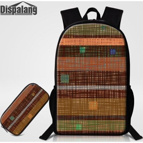 Dispalang Striped Printing Women Men School Backpack with Pencil Bag 2pcs Sets Plaid School Bags for Teenager Kids Pen Bag